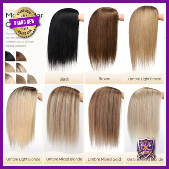 9x9 Human Hair Topper with Bangs 16 Inches 150% Density Non-Slip Clips
